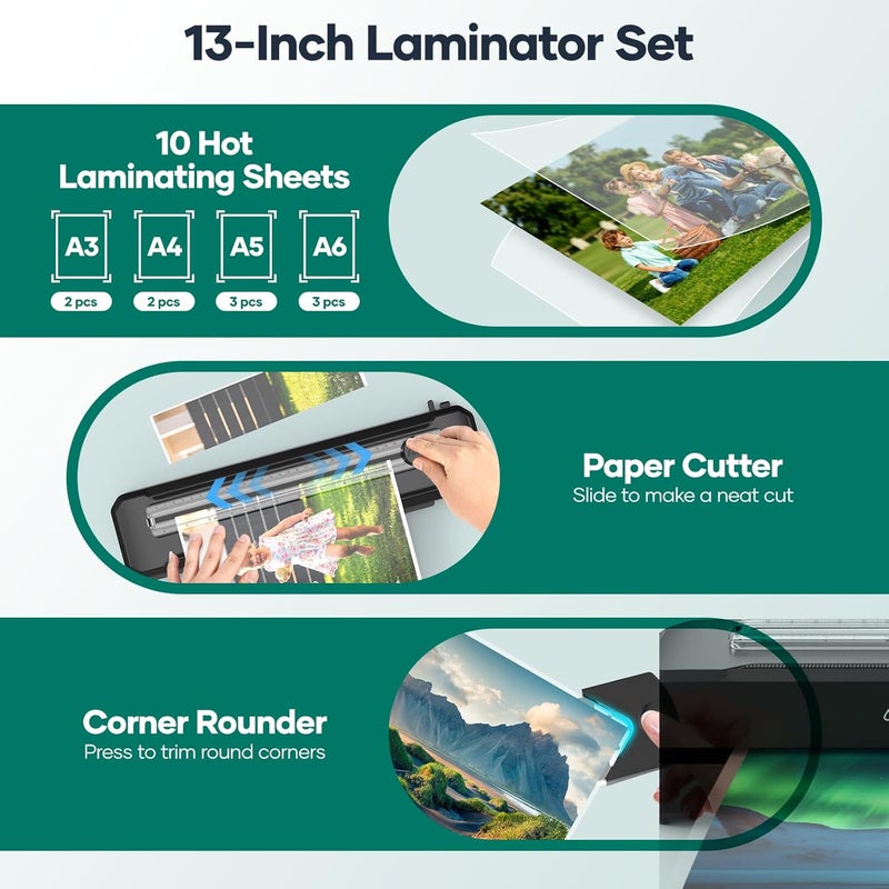 Assark Laminator Machine 13-Inch,A3 Laminator Thermal with10 Laminating Sheets,Cold with Paper Trimmer Corner Rounder, High-Speed Jam-Free, Low-Noise Laminating Machine(Black) - Image 4
